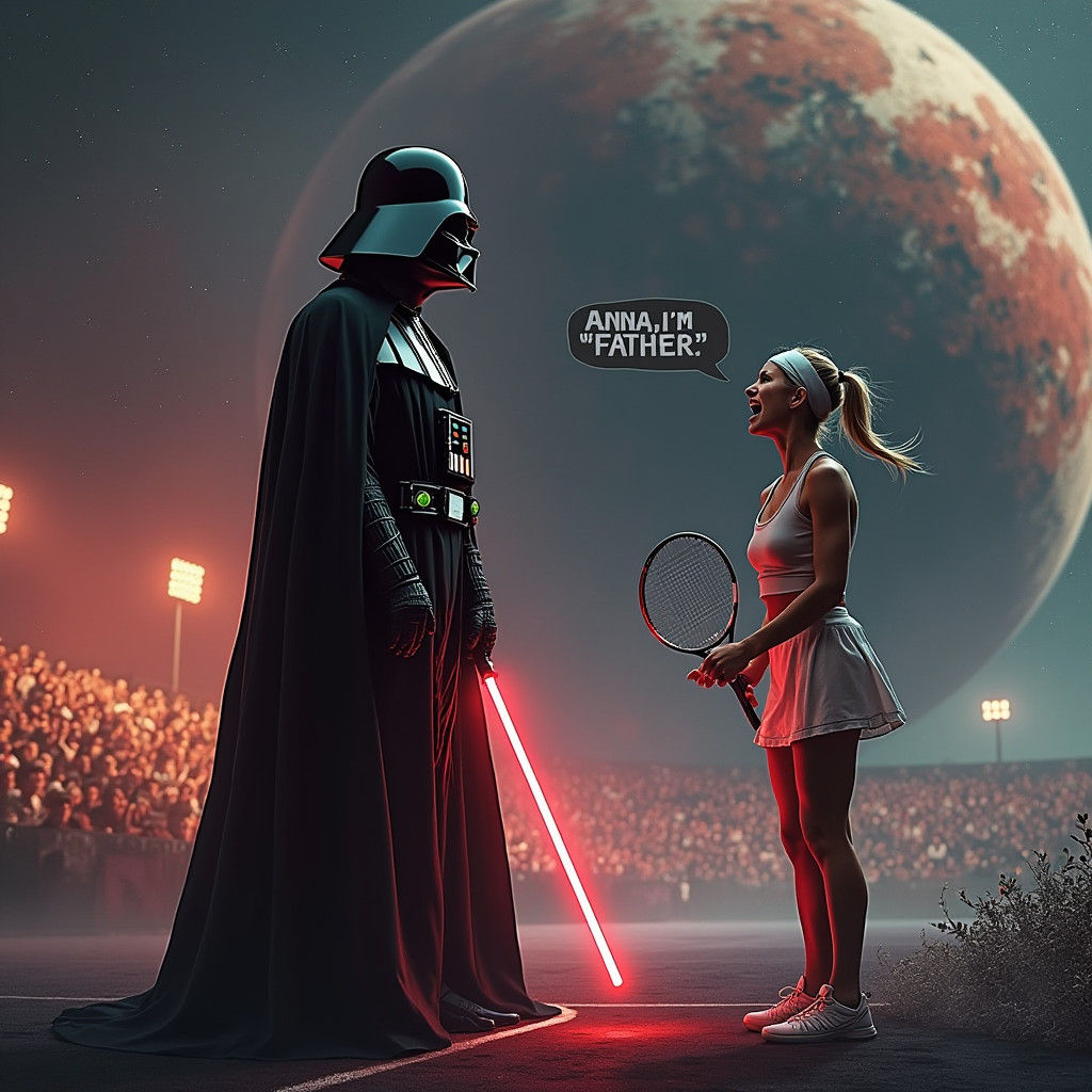 Darth Vader Confronts Anna Kournikova on a Vibrant Tennis Co...