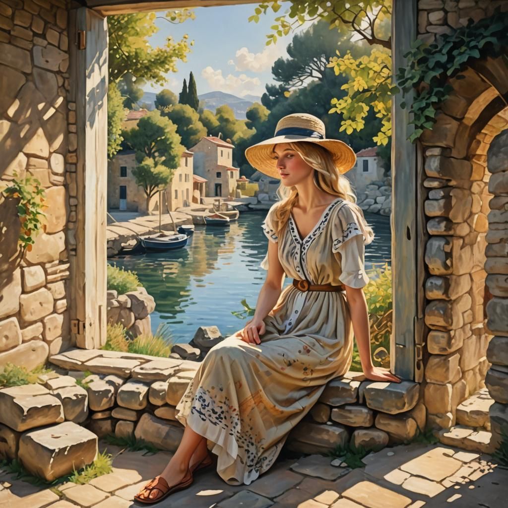 Mediterranean Muse in Impressionist Digital Painting