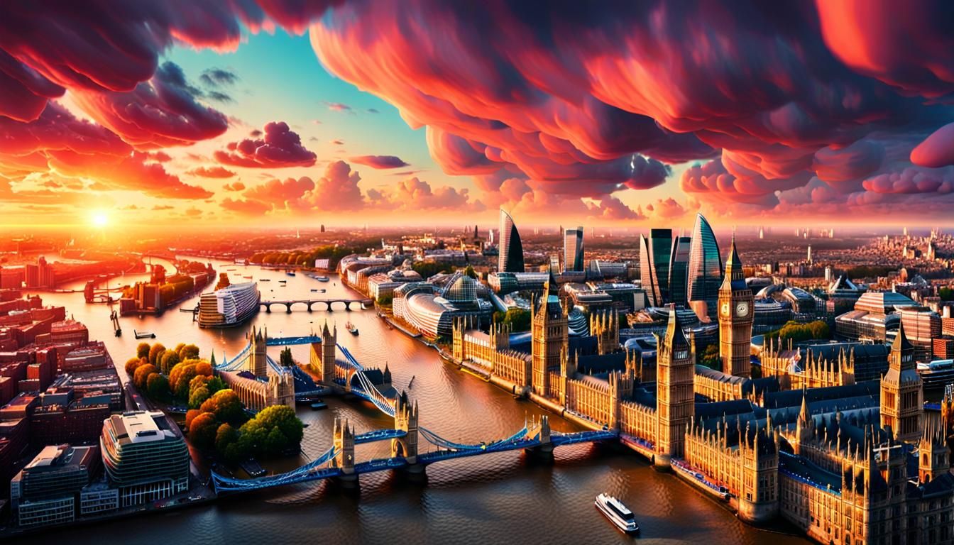 London Cityscape at Sunset: Digital Art in 8K
