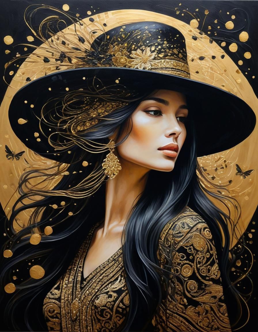 Elegant Woman in Golden Acrylic Painting