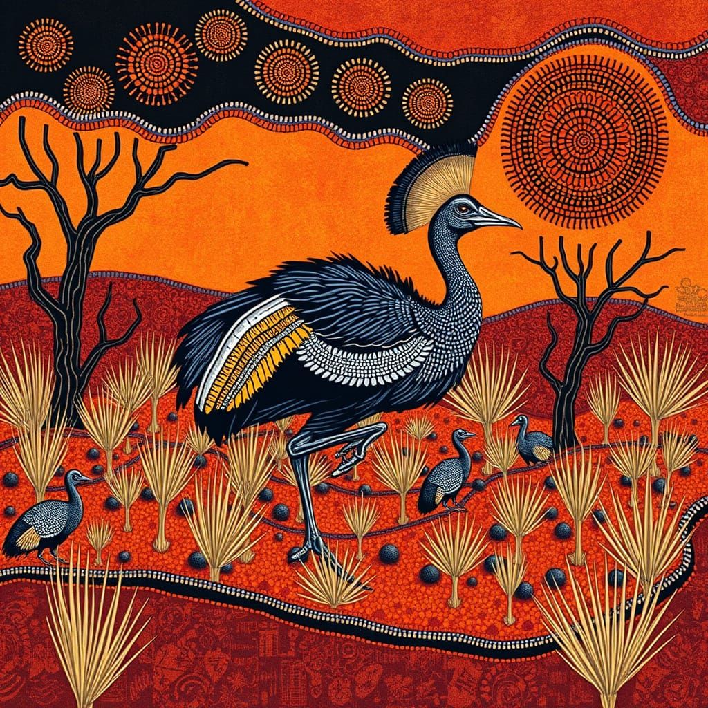 Cassowary in Outback: Aboriginal Folk Art Meets Fractals