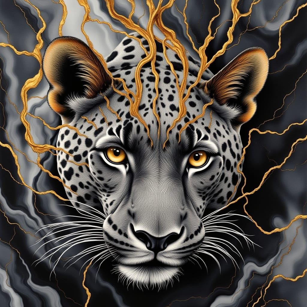 Surreal Jaguar with Marble-Inspired Fur