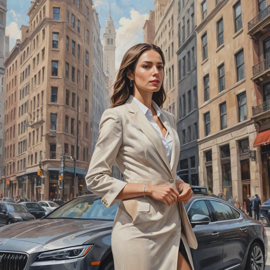 Confident Businesswoman in City with Luxury Car