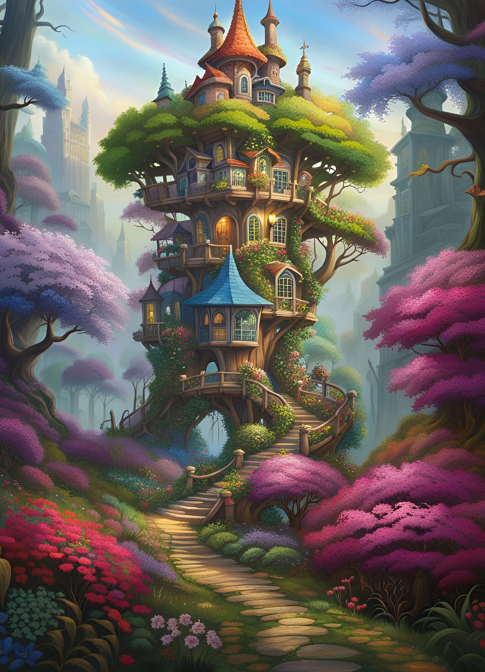 Floral Treehouse City in Enchanted Forest