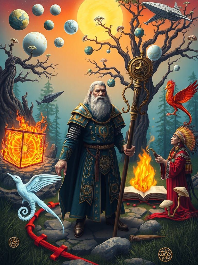 Enchanted Knight Magician Channels the Elements in a Realm o...