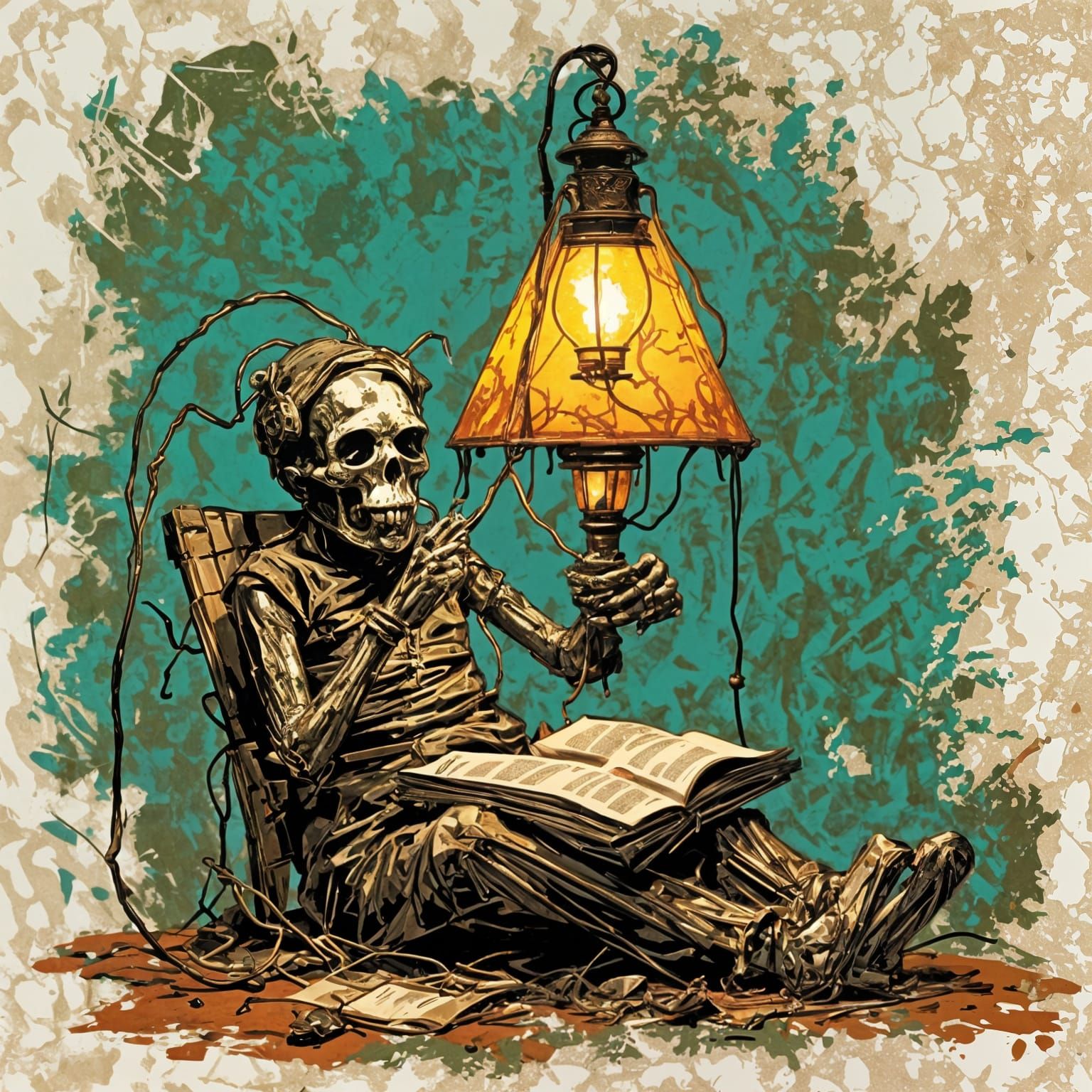 Whimsical Voodoo Doll Next to a Lamp