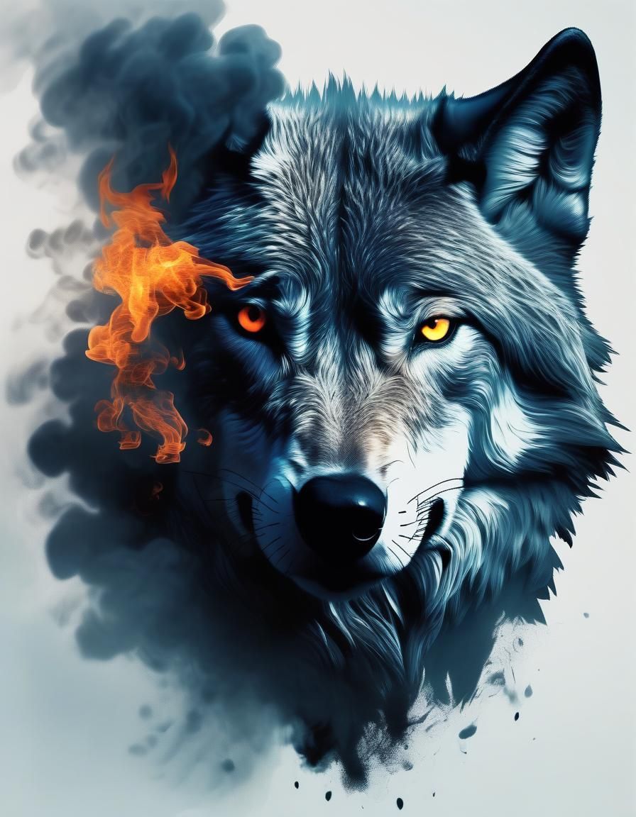 Smoky Wolf Silhouette Double Exposure