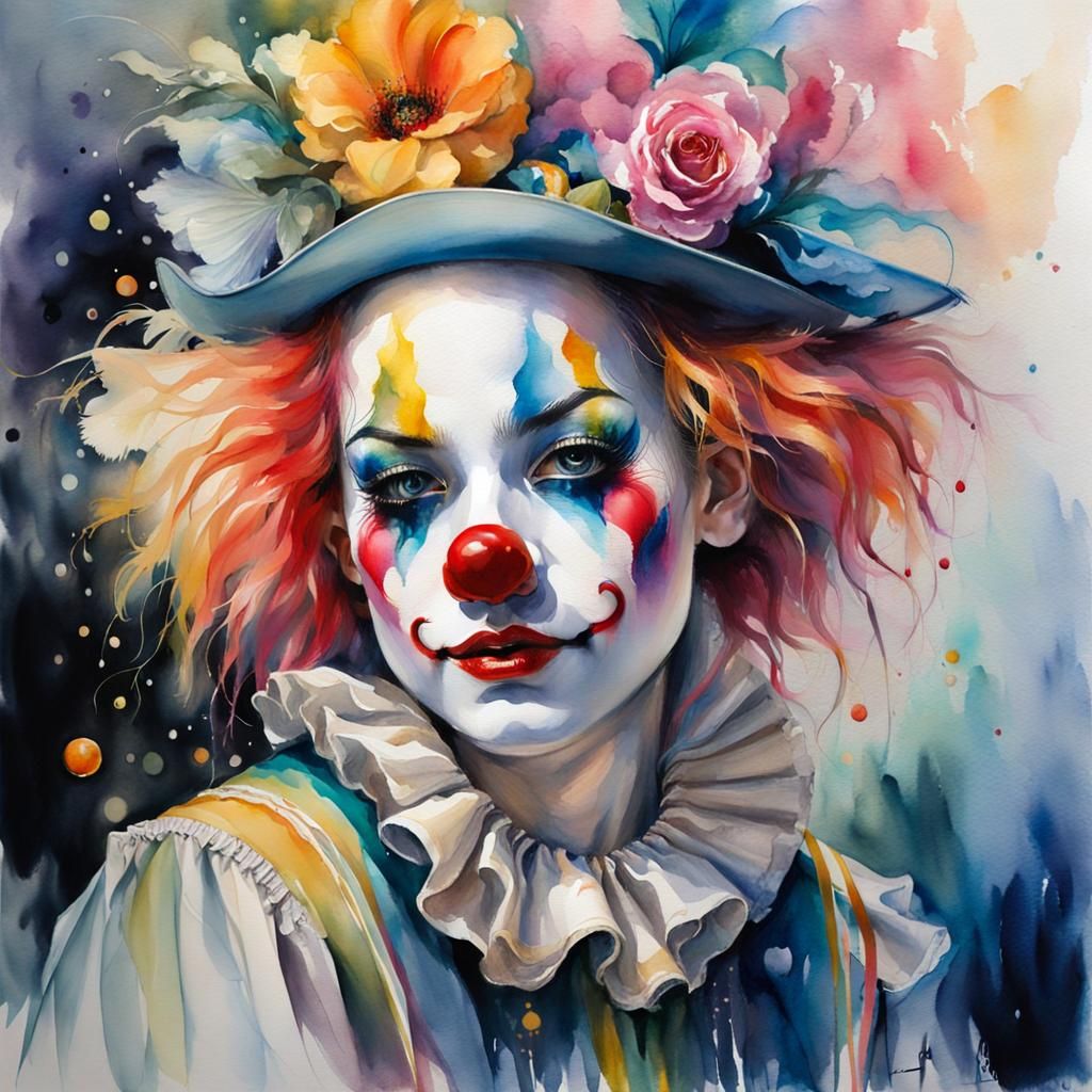 Intricate Watercolour of a Poetic Fantasy Clown