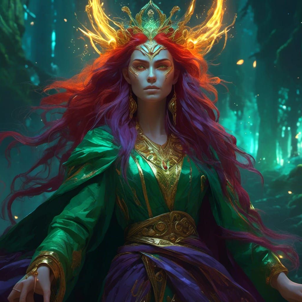 Detailed Druidess with Red Hair in Dark Fantasy Art