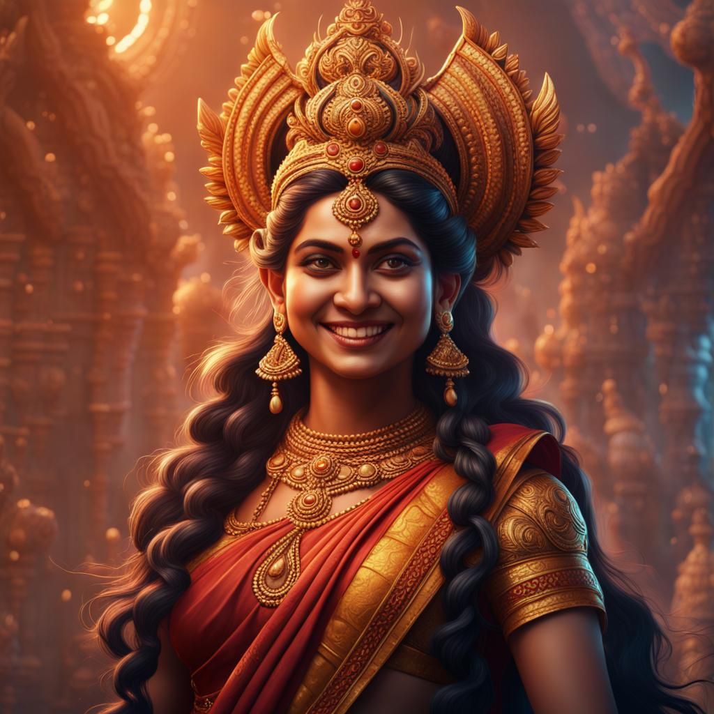 Goddess Lalitha Devi: Detailed Matte Painting