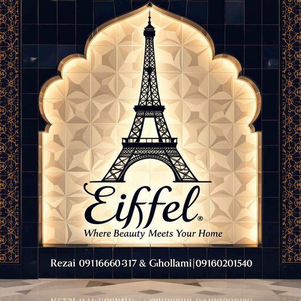 Eiffel Tile Shop Ad: Stylized Tower & Elegant Tagline