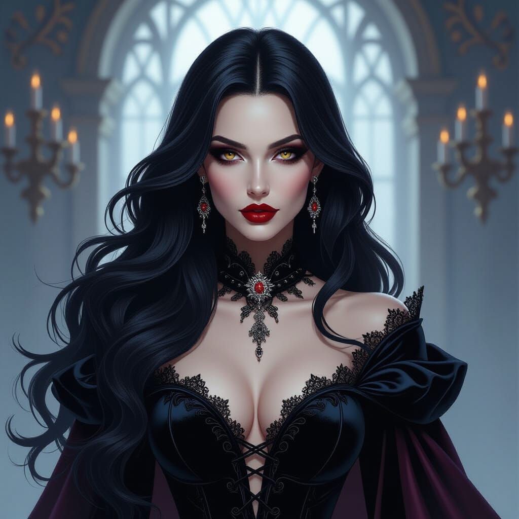 Gothic Vampire Queen in Dark Fantasy Airbrush Art