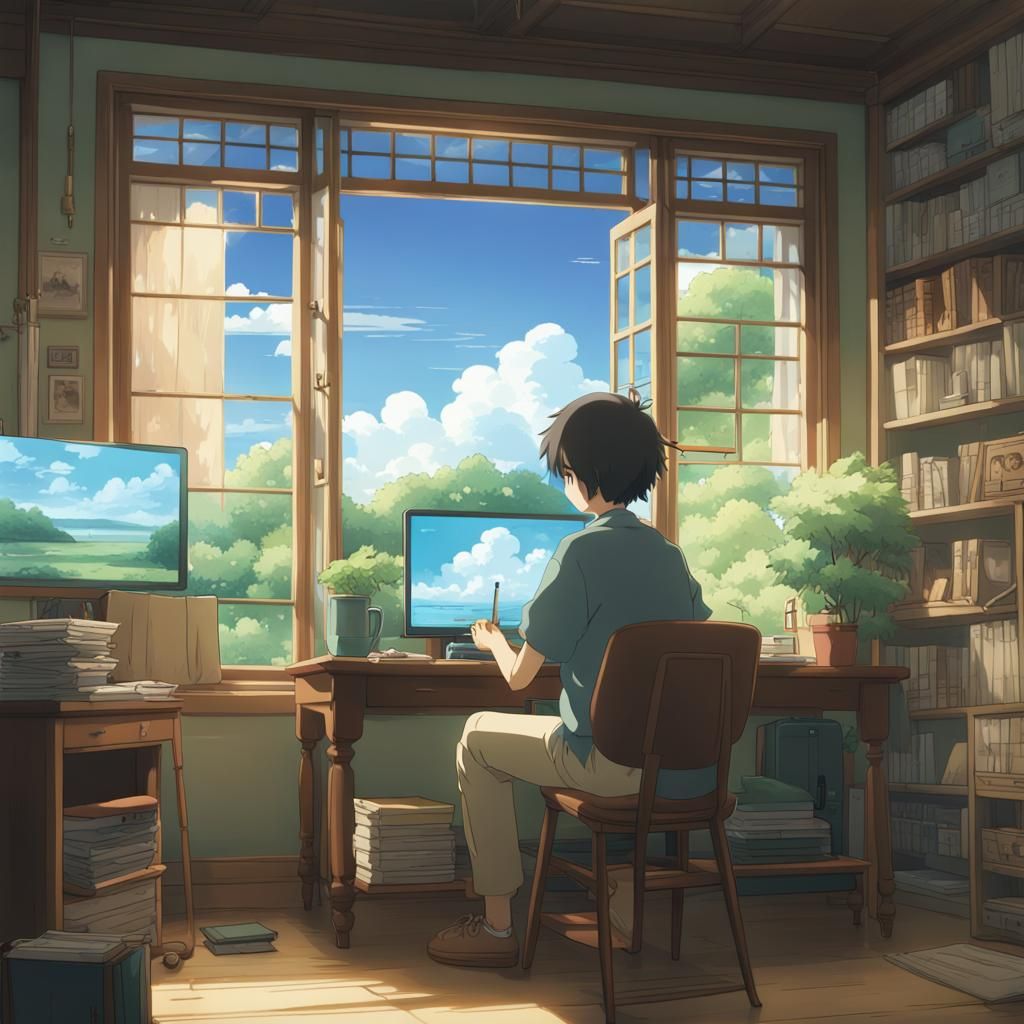 Student's Online Class Struggle: Studio Ghibli Anime