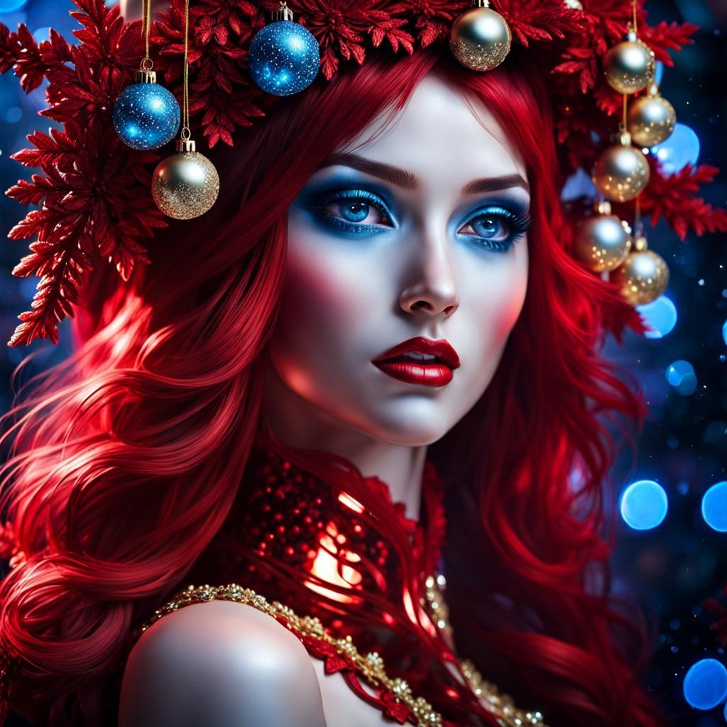 Hyperdetailed Christmas Elf Portrait in Latex Lingerie