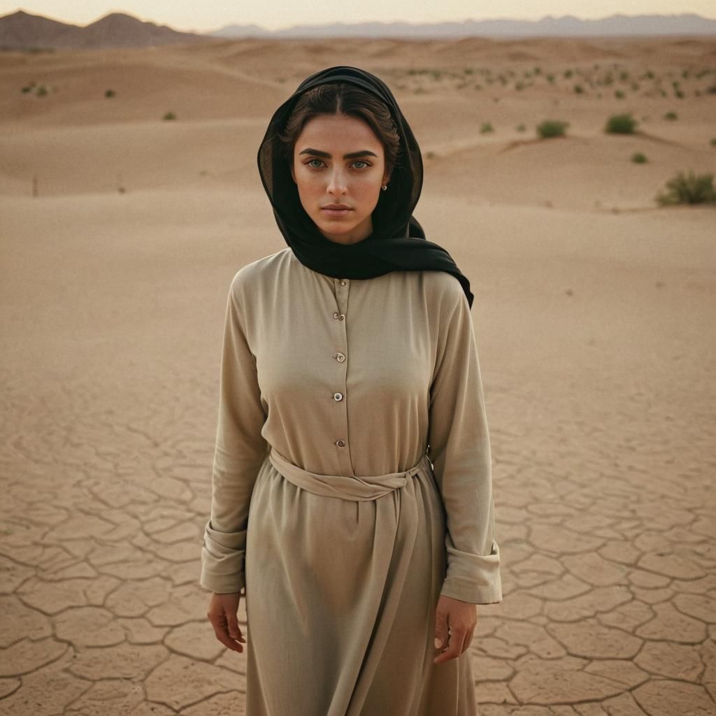 Dramatic Desert Portrait of Arabic Woman in Cinematic Style