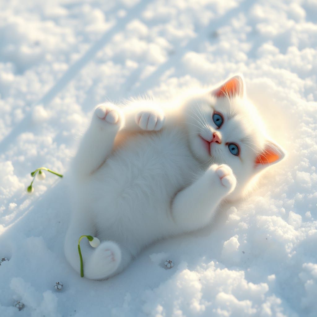 Whimsical Winter Wonderland with Adorable Fluffy Kitten