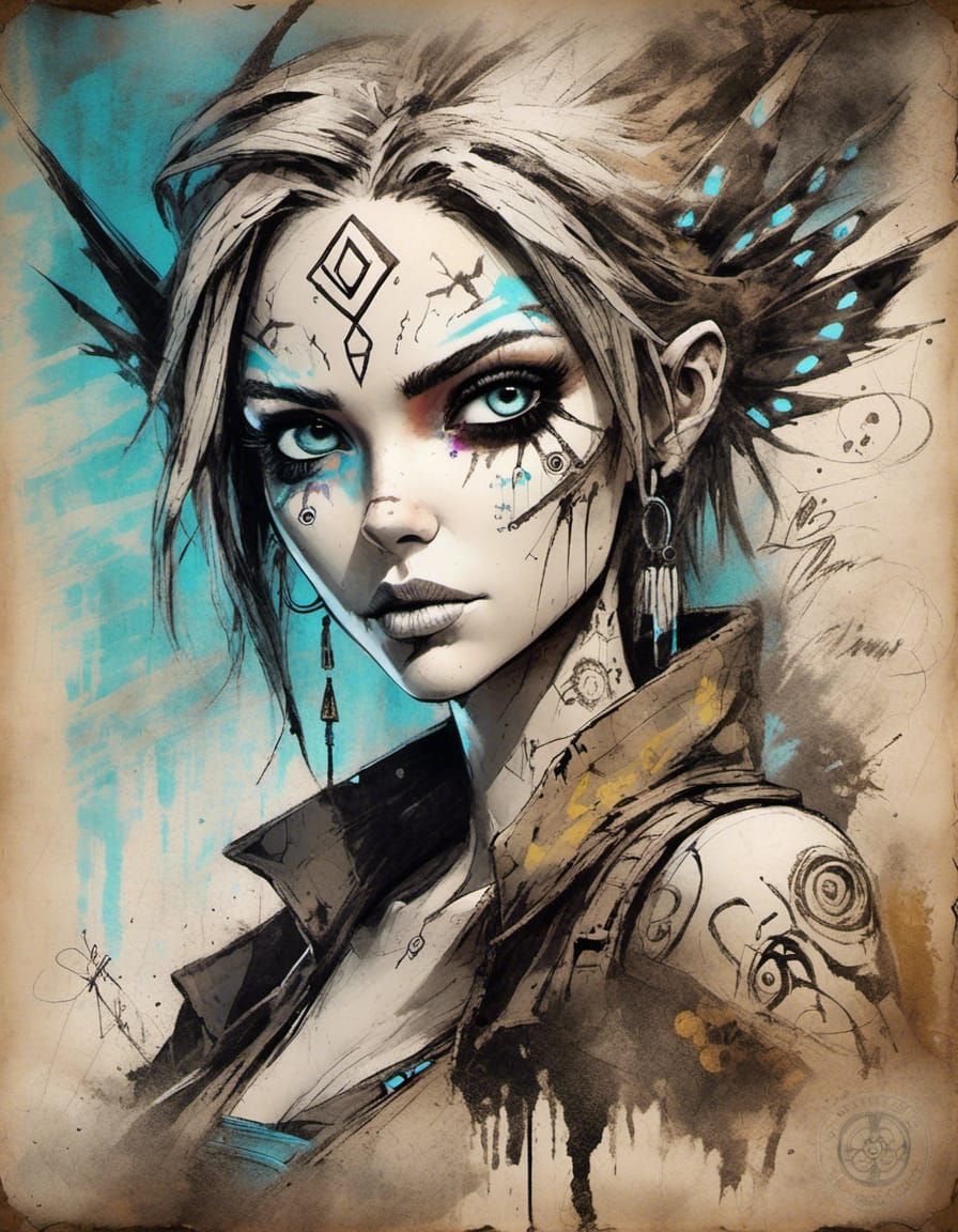 Edgy Punk Fairy on Papyrus, Da Vinci Style