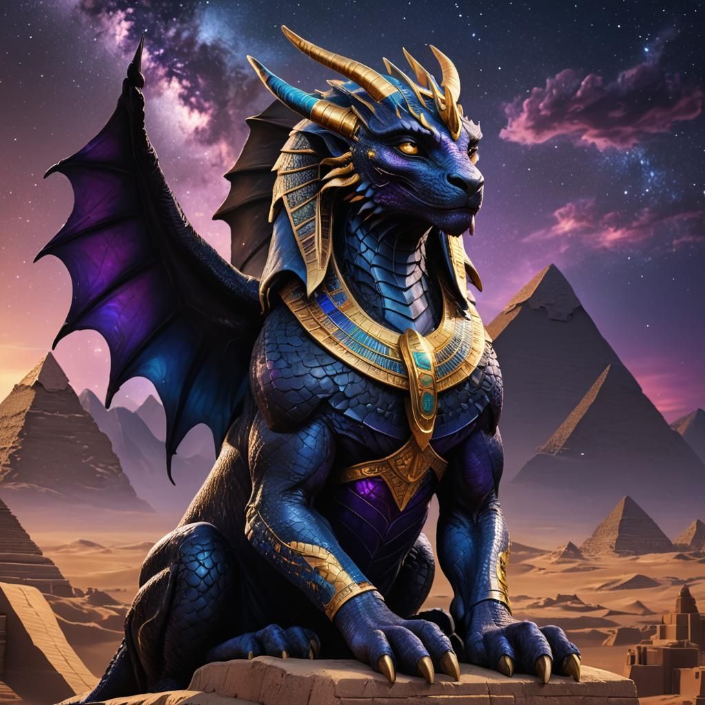 Majestic Black Dragon Sphinx in Mystical Egypt
