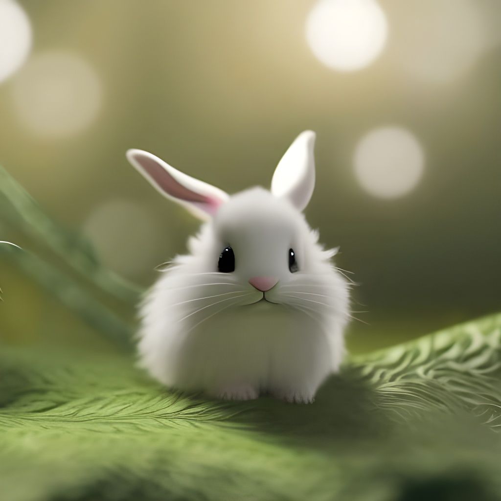 Cute Fluffy Rabbit with Fireflies, Disney Pixar Style