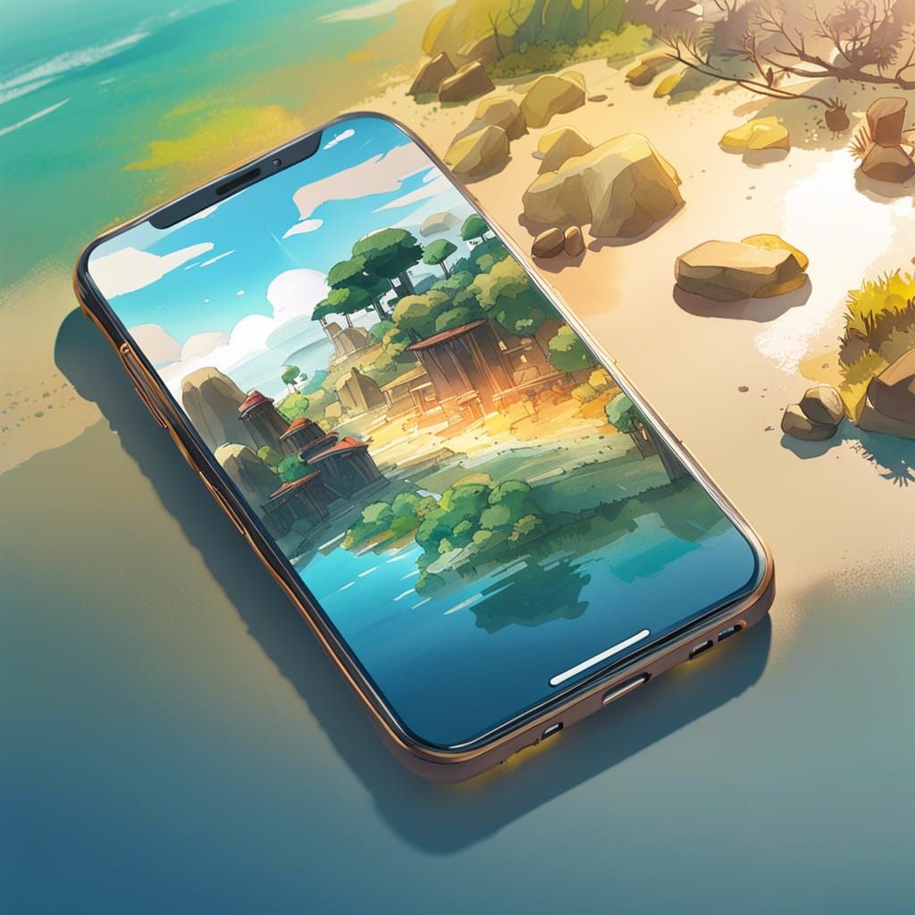 Seaside Landscape Double Exposure in Ghibli Style