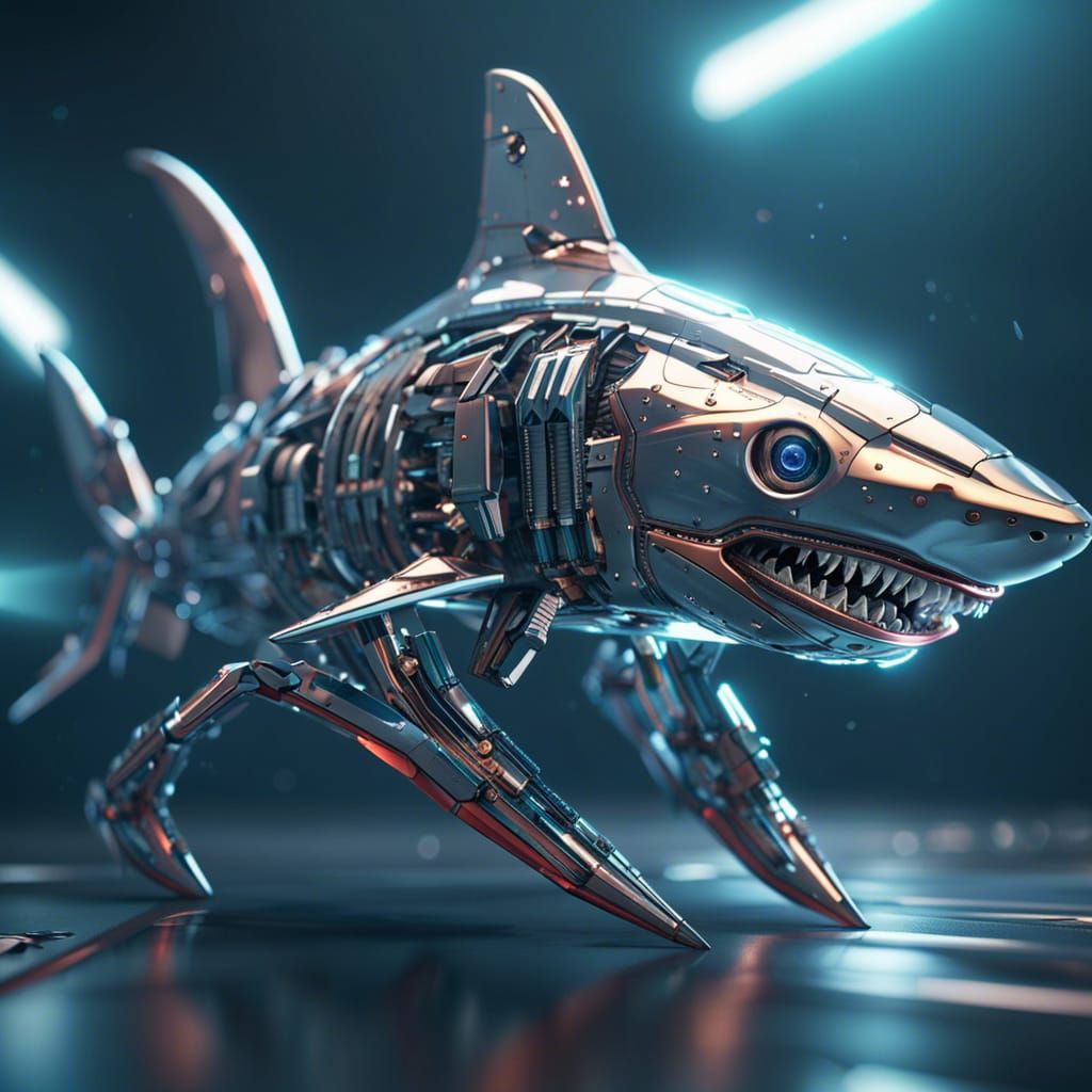 Glitched Shark with Buggy Tail in Sci-Fi Style