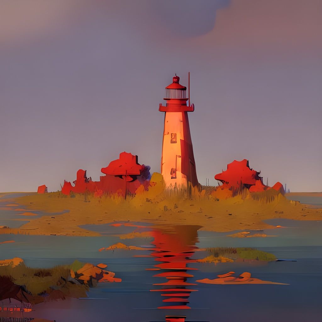 Lighthouse with Autumn Leaves in Digital Art Style