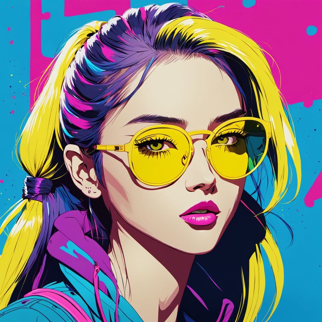 Anime Girl with Sunglasses in Pop Art Style