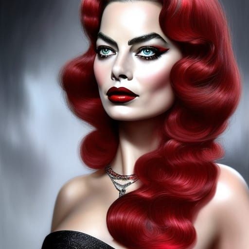 1950s Model with Black and Red Makeup: Detailed Painting