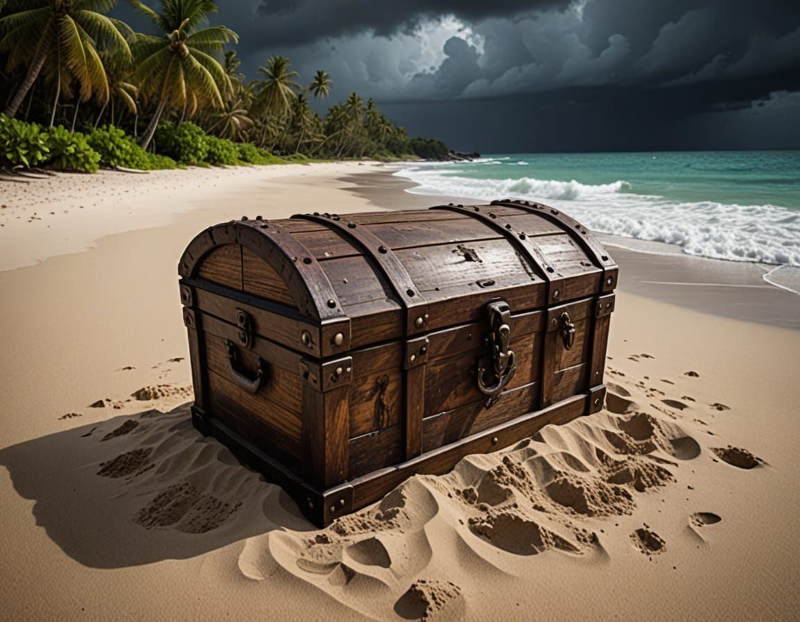 Stormy Beach: Buried Pirate Treasure Chest
