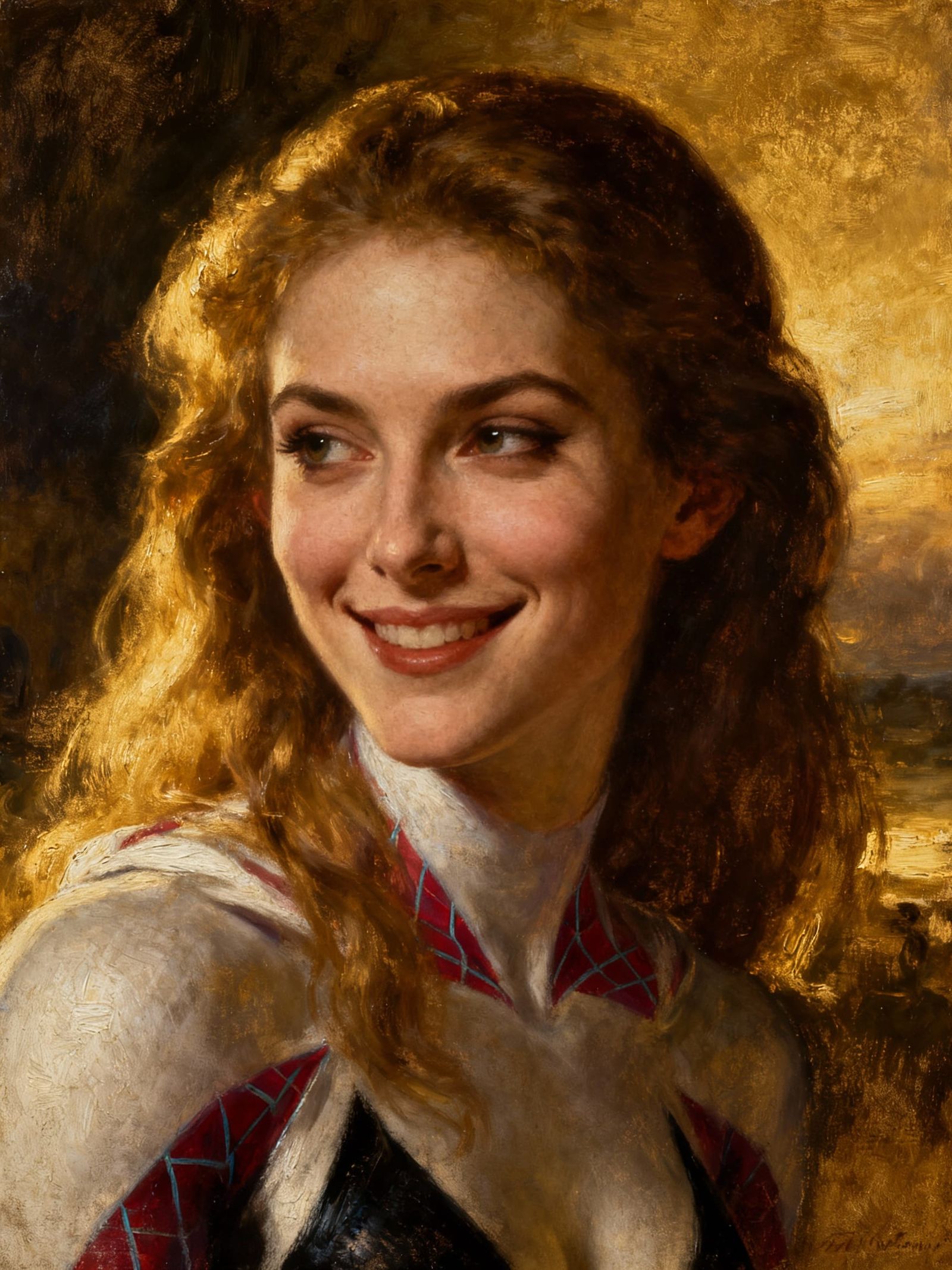 Gwen Stacy Portrait Oil Painting with Sly Smile