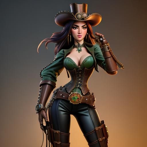 Steampunk Cowboy Girl with Dual Pistols