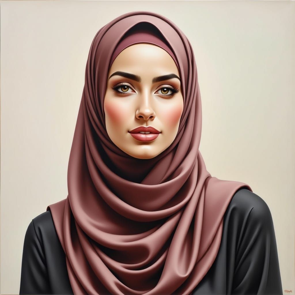 Modern Oil Painting of Beautiful Heavy Hijabi Woman