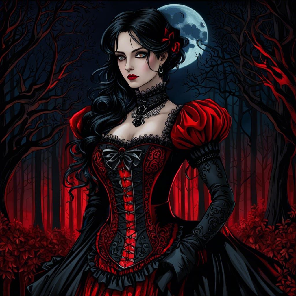 Gothic Victorian Woman in Anime Style
