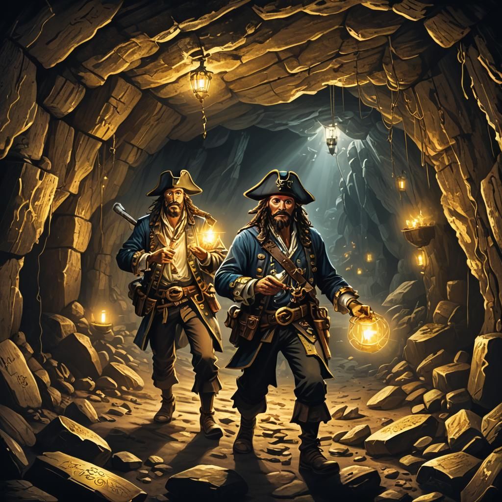 Treasure Hunters Explore Dark Cave with Flashlights