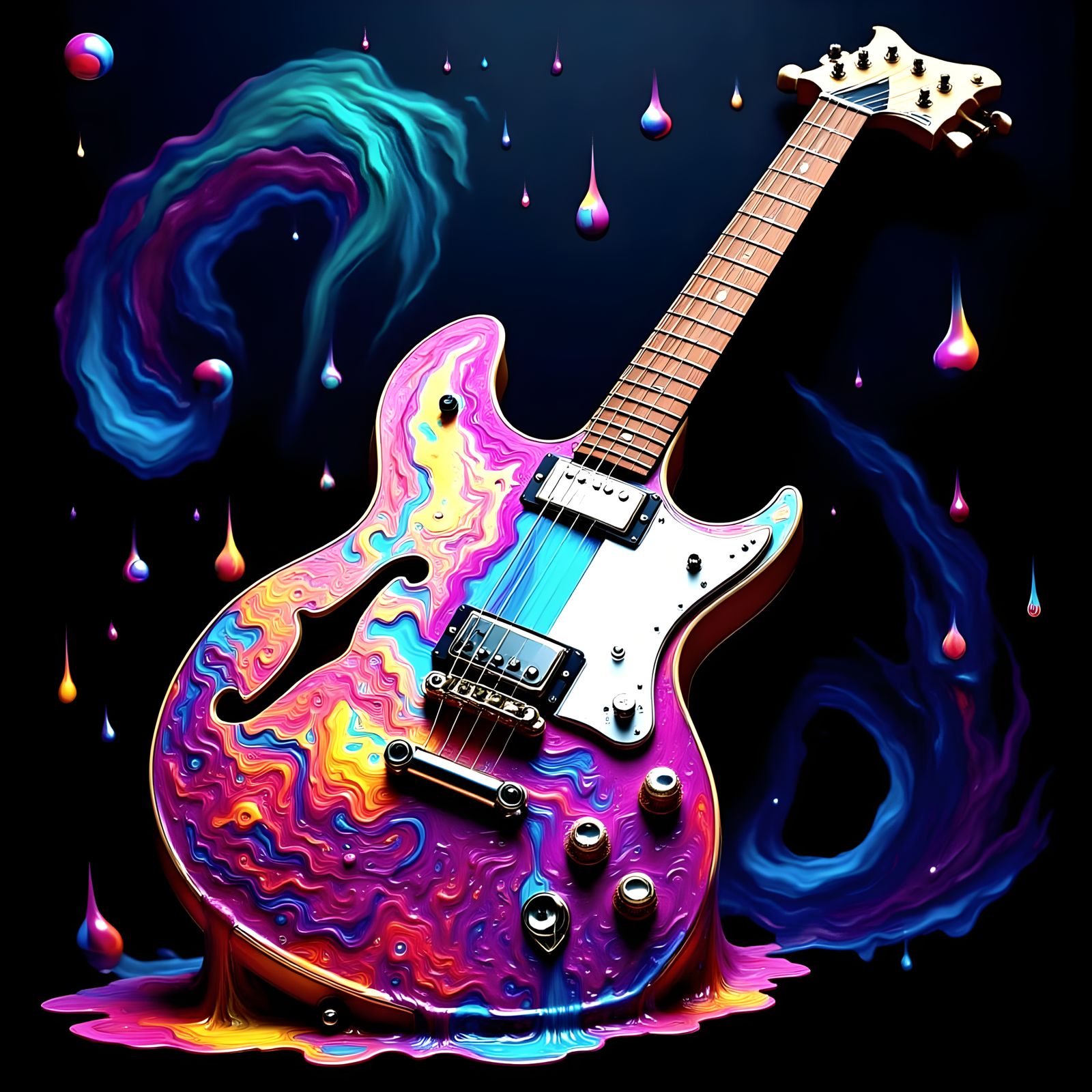 Vibrant Psychedelic Rickenbacker Guitar Melts in a Sea of Co...