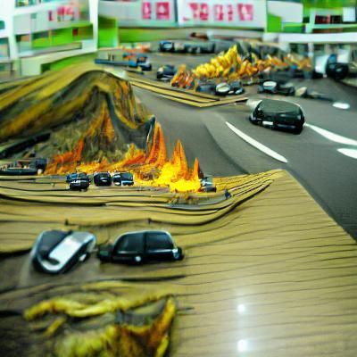 Burning Cars on Highway: Detailed Scenery