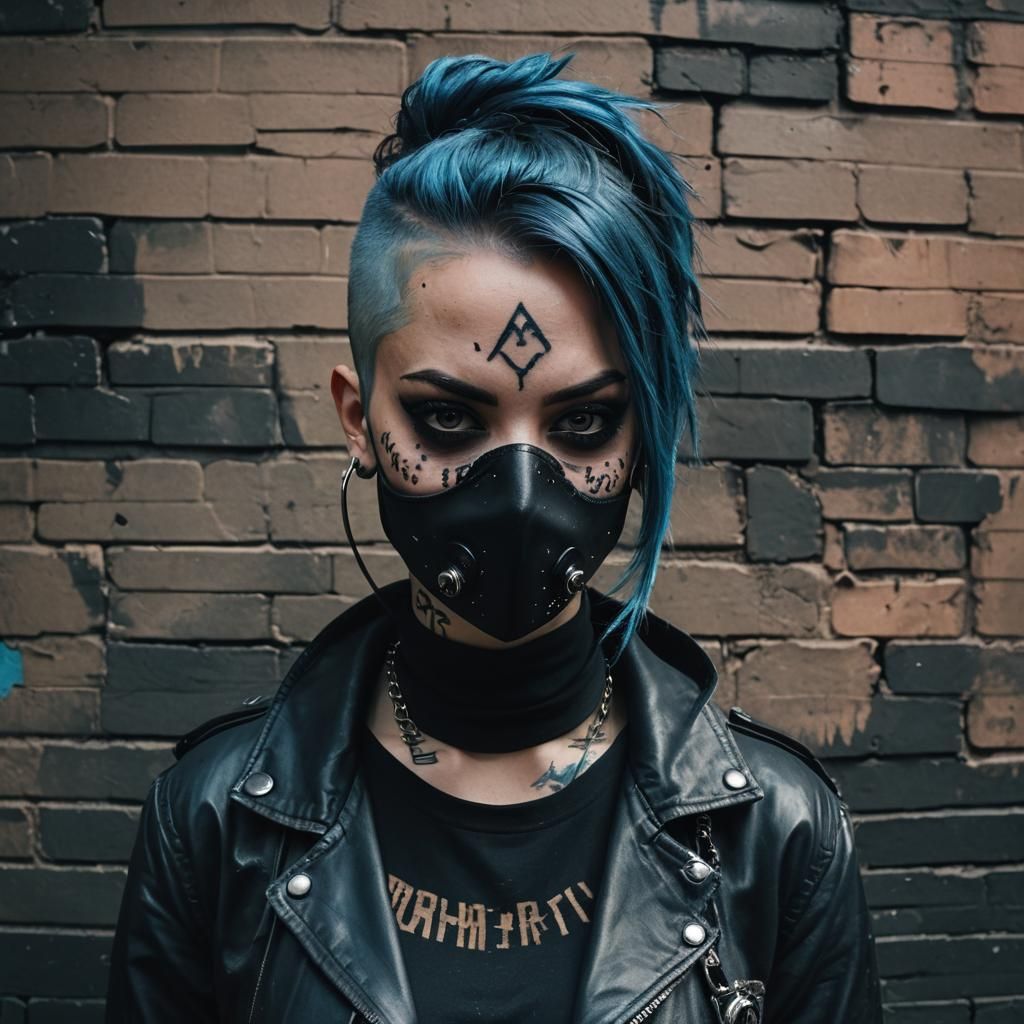 Cyberpunk Punk Girl Portrait in Dark Alleyway