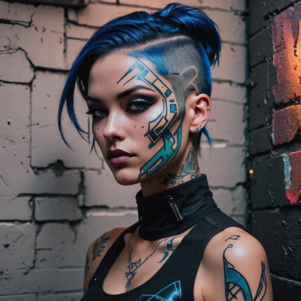 Cyberpunk Girl with Mask in Neon Alley