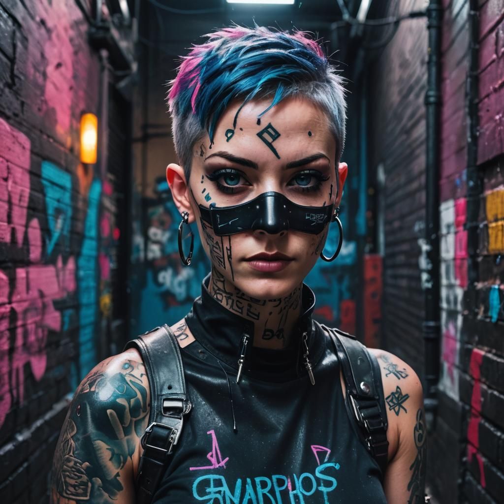 Cyberpunk Punk Girl Portrait in Dark Alley