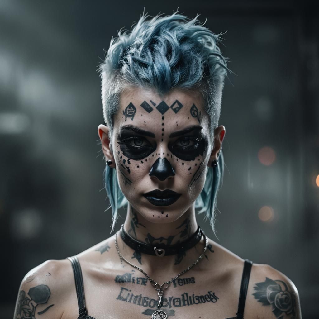 Edgy Punk Portrait with Piercings and Tattoos