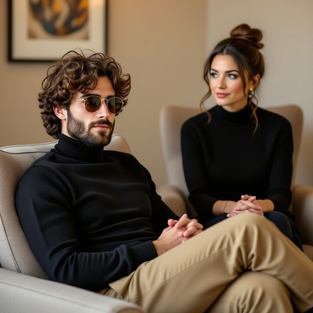 Man in Sunglasses Discusses Issues with Psychologist