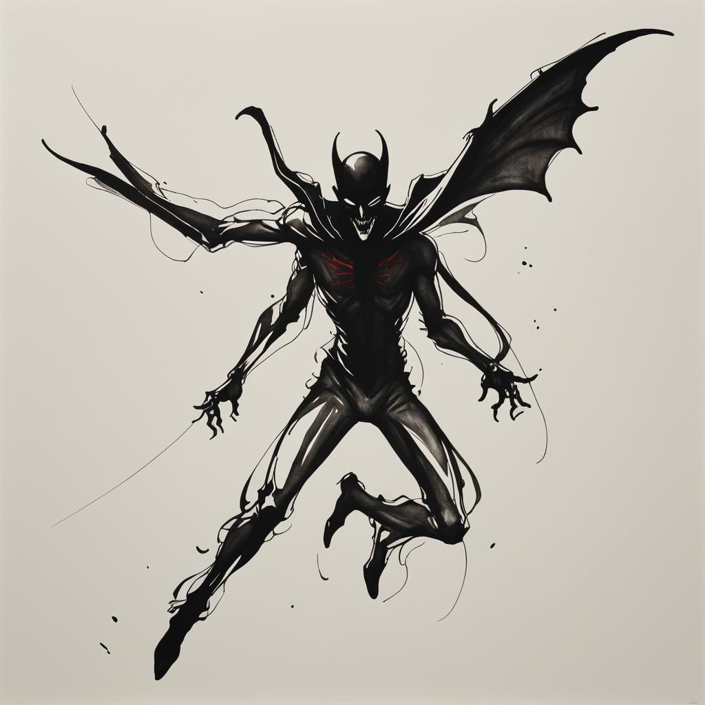 Abstract Ink Vampire Silhouette Line Art