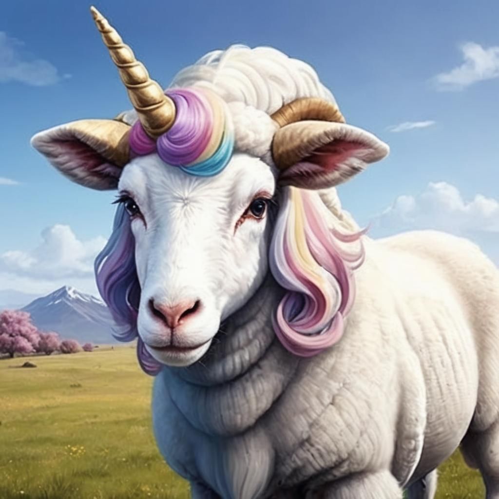 Ewe Unicorn Hybrid Cartoon with Lipstick