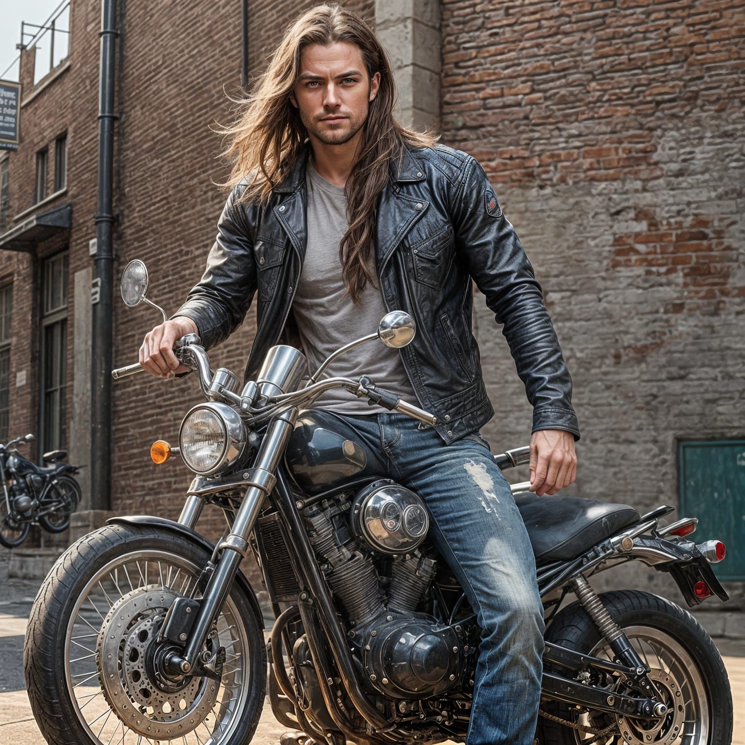 Hyperrealistic Biker Man with Bulky Bike, Unreal Engine