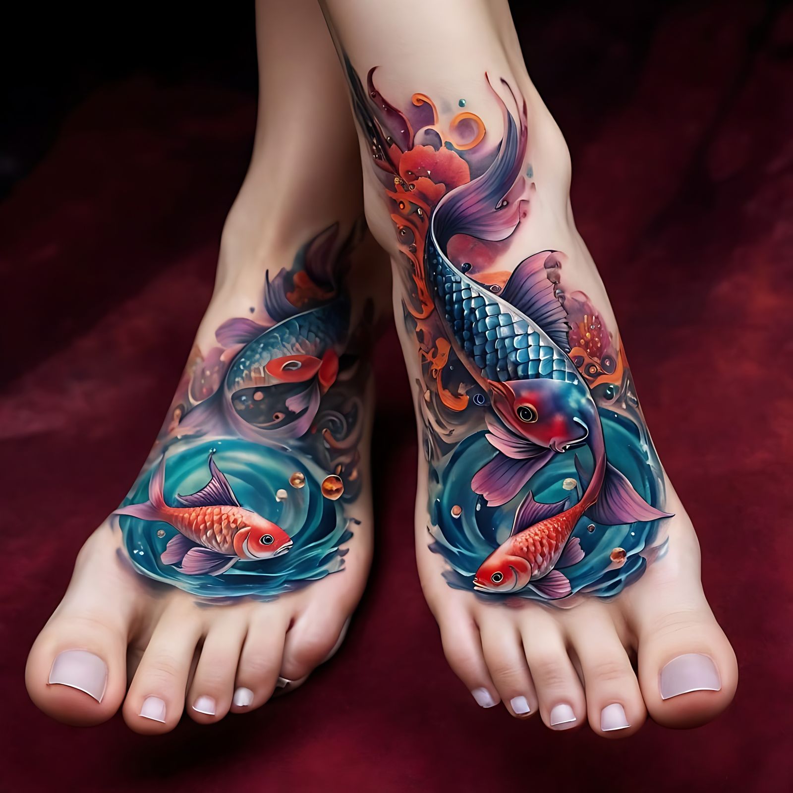 Surreal Goddess with Celestial Tattoo on Her Feet