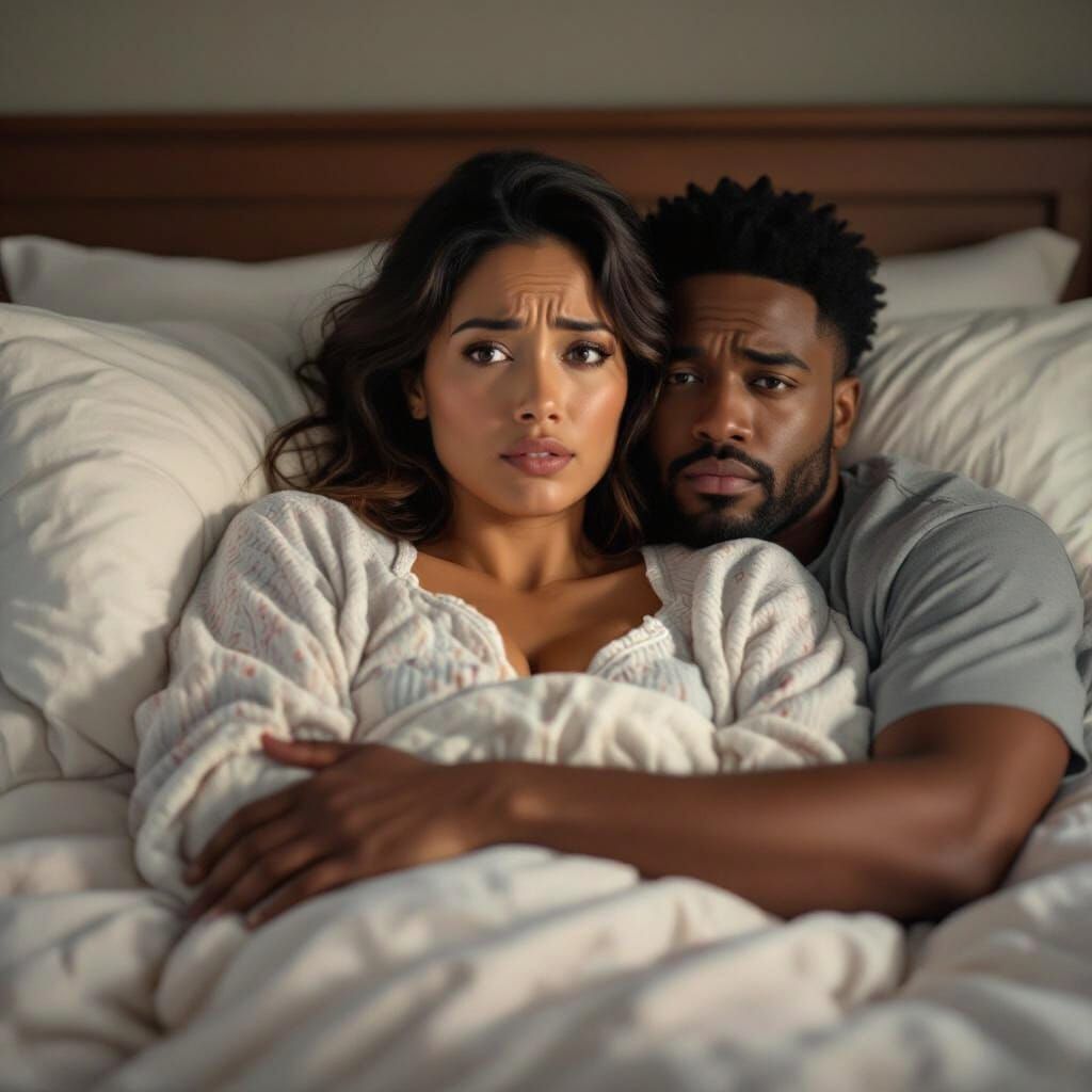 Woman's Horror Cuddle: Dramatic Realism Scene