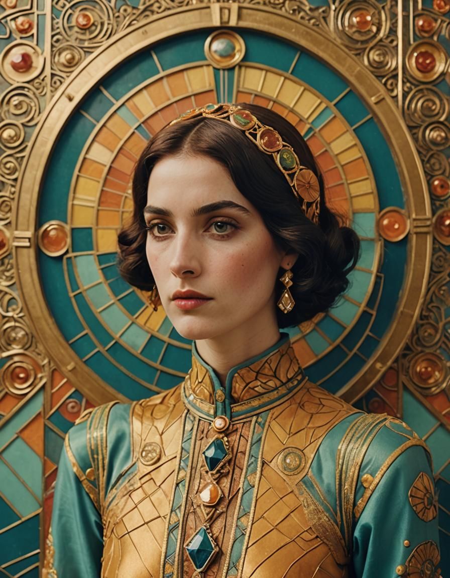 Art Deco Woman in Wes Anderson Style, Analogous Colors