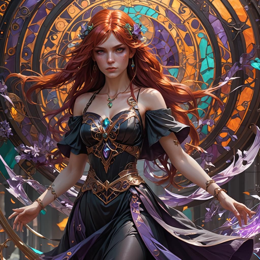 Aella: Chaos Magic Sorceress in Art Nouveau Style