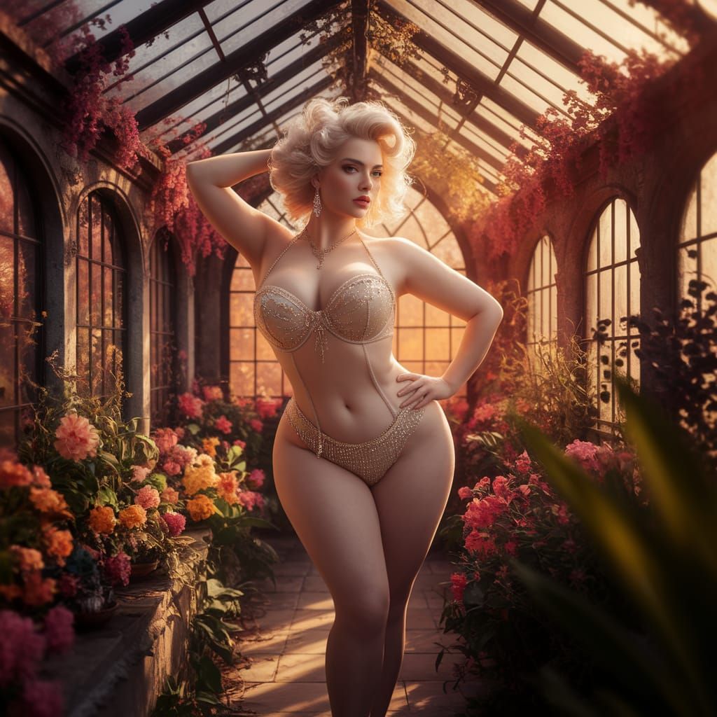 Alice in Wonderland in Overgrown Victorian Greenhouse