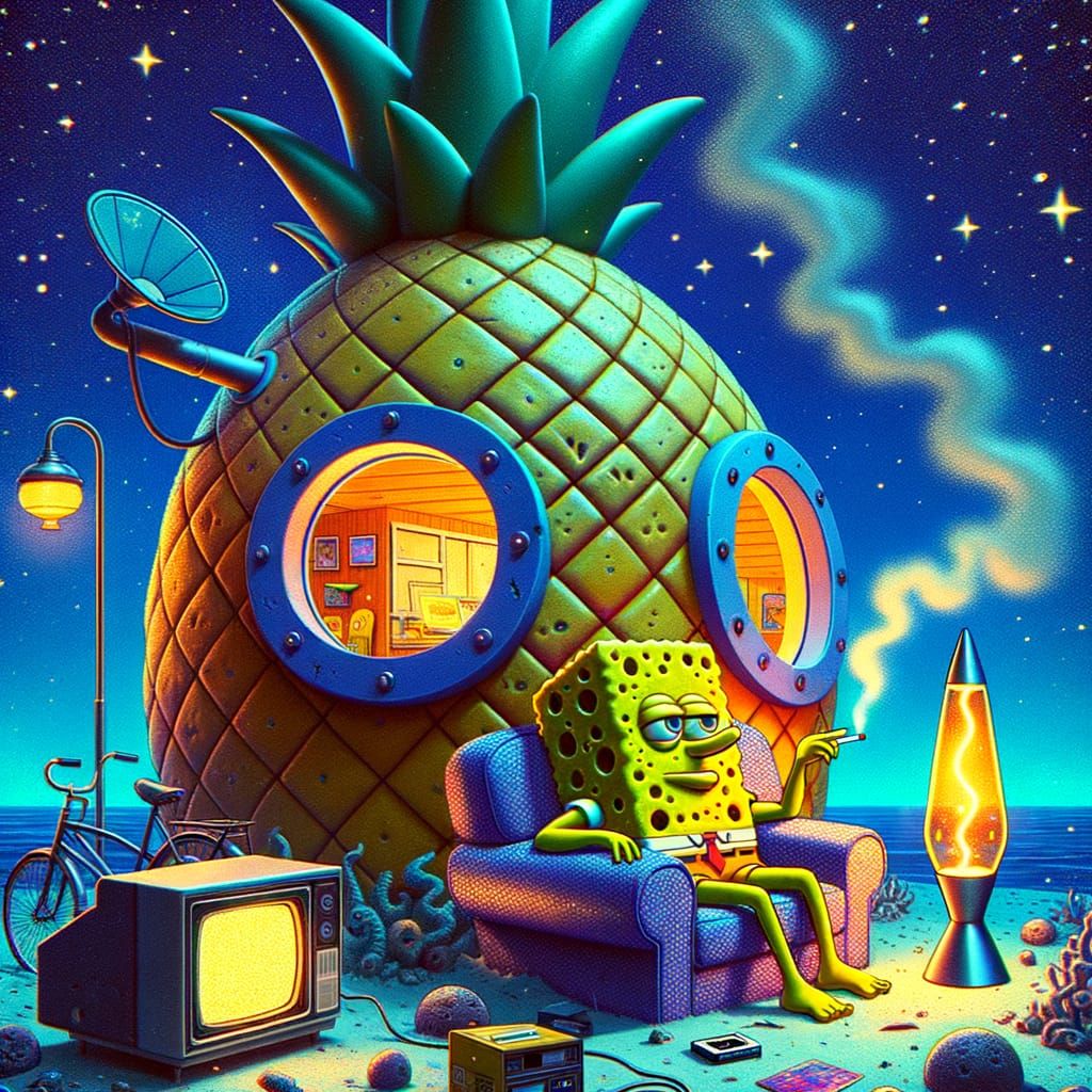 90s Retro Underwater Pineapple House Scene